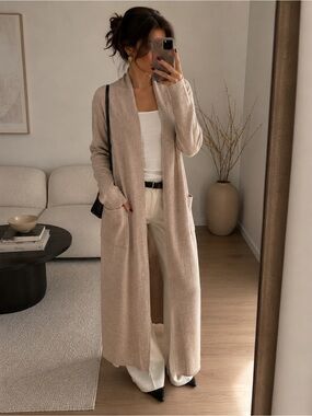 Theory Torina CB DTL Soft Cashmere Long Open Cardigan – 100% Cashmere S Beige